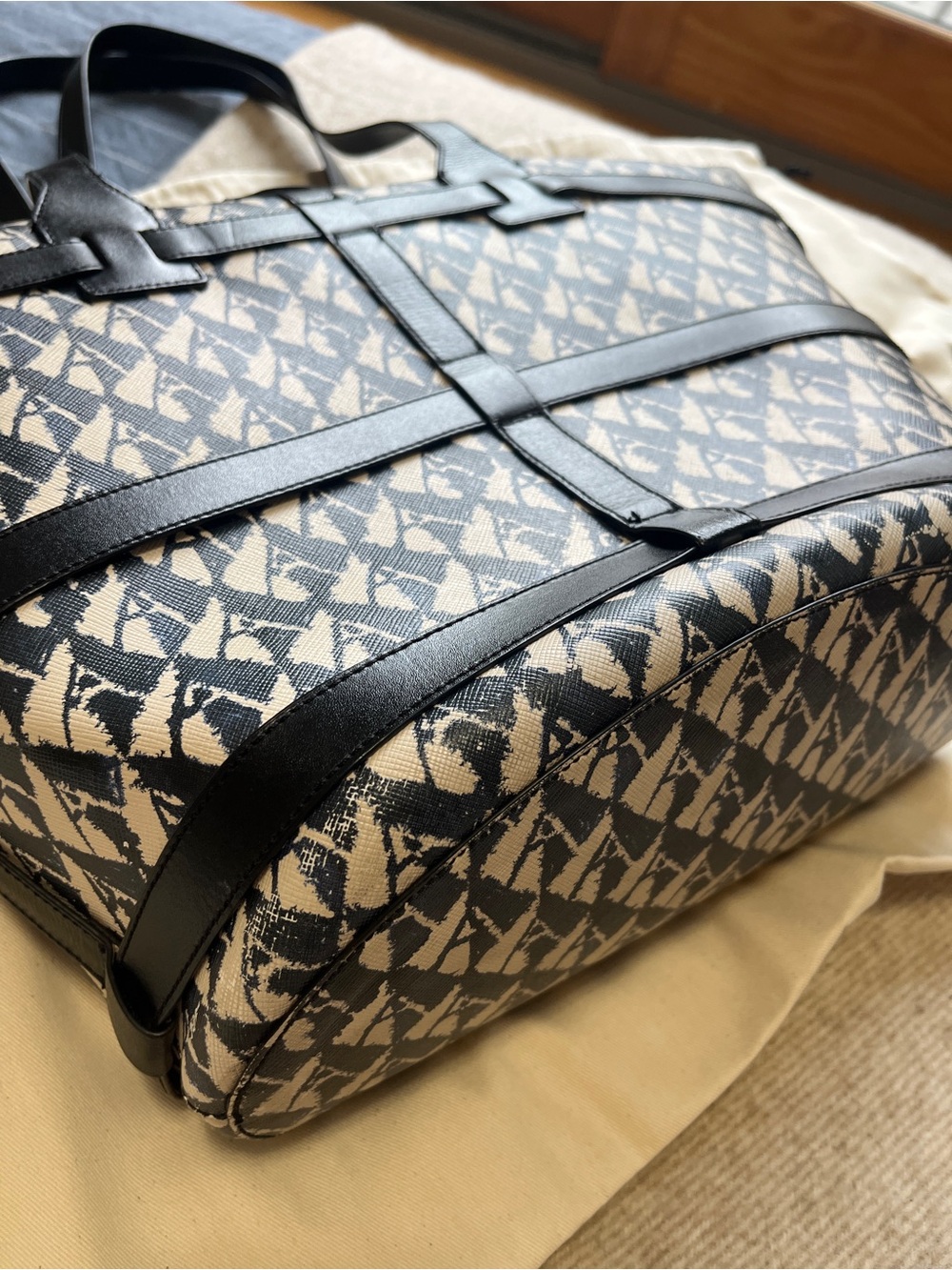 Altuzarra Navy and Cream Park Place Large Tote with Leather Straps - Picture 3 of 13
